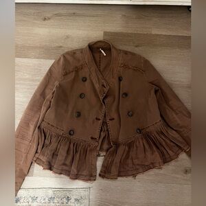 Free people brown jacket with Ruffle Hem SMALL
